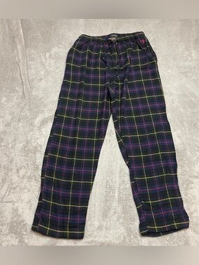 Polo Ralph Lauren Pajama Pants Mens Large Blue Green Plaid Flannel Pony